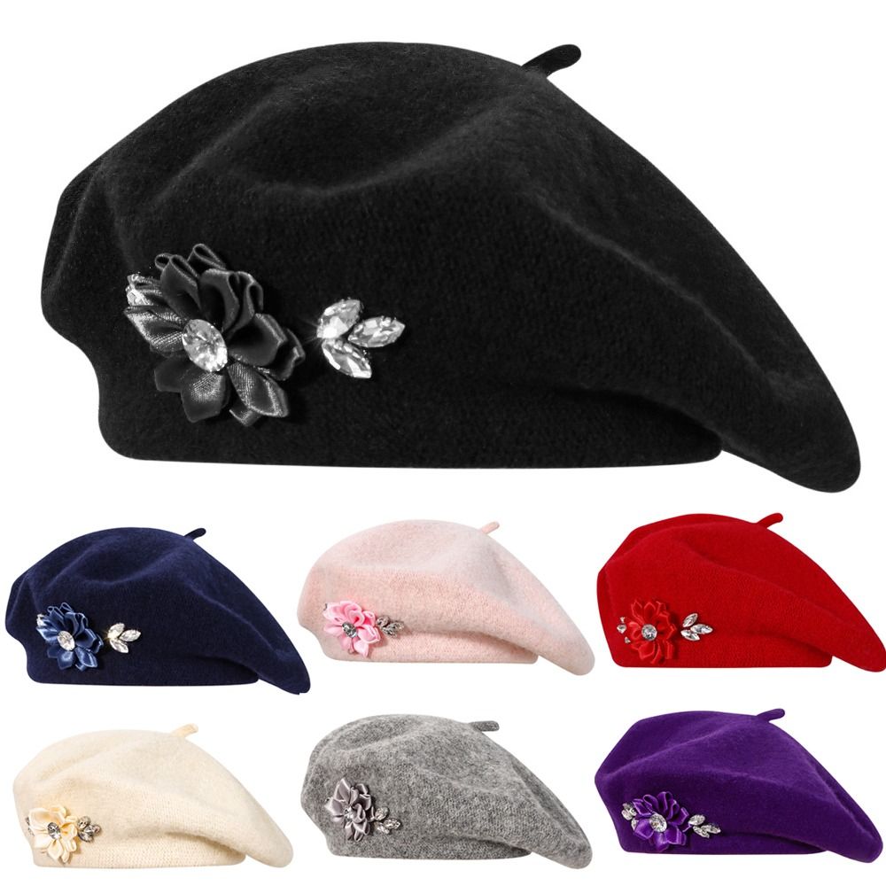Soft Wool Knitted Beret Hat Fl - Beret French Wool review and price